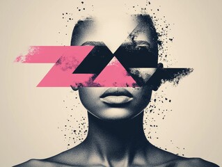 Poster - A detailed portrait made of geometric shapes and textures creates a striking visual effect that captivates viewers