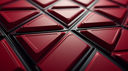 Aufkleber - Close-up view of glossy red triangular tiles arranged in a geometric pattern on a surface