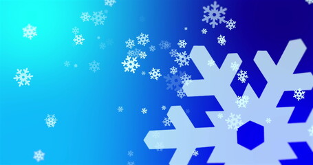 Poster - Digital image of snowflakes falling icon against spot of light on blue background