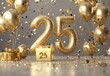© Jamlong - Golden Glittering 25th Birthday Celebration with Balloons and Confetti