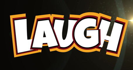 Poster - Image of laugh in yellow and white on black background
