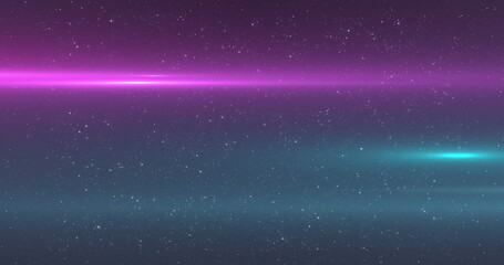 Poster - Image of glowing purple and blue light over twinkling stars on black background