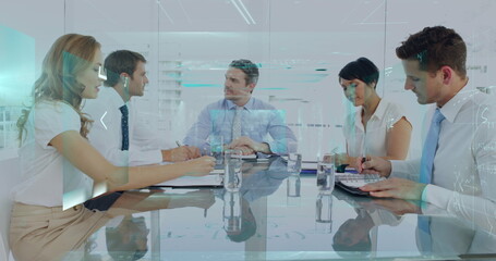 Poster - Image of financial data processing over diverse business people