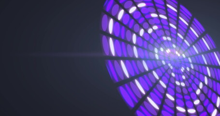 Poster - Image of circle made of purple, violet and white lights on black background