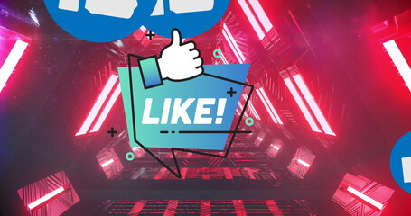Poster - Image of media icons over digital tunnel
