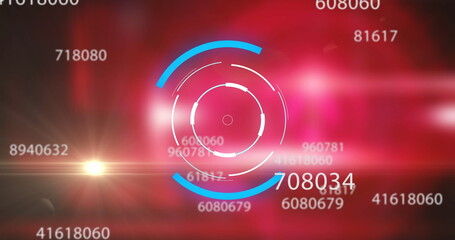 Poster - image of changing numbers, circles and lights on red background