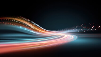 Aufkleber - Abstract glowing lines and dots create a dynamic, flowing wave pattern on a dark background, evoking motion and digital energy.