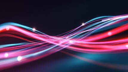 Aufkleber - Abstract neon light trails intertwine on a dark background, creating a dynamic and vibrant visual effect.