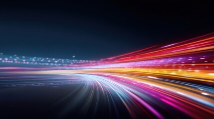 Aufkleber - Colorful light trails speed across a dark background, evoking motion, energy, and futuristic technology.
