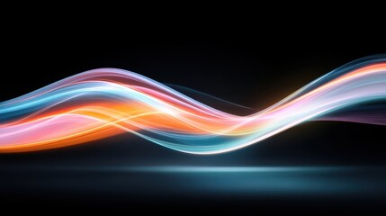Aufkleber - Vibrant, colorful light waves curve gracefully against a dark background, creating a dynamic and futuristic visual effect.