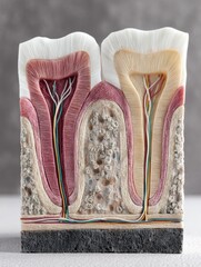 Aufkleber - Cross-section Display of Gum Structure With Implant and Underlying Bone, Showcasing Anatomical Details and Dental Health Features Generative AI