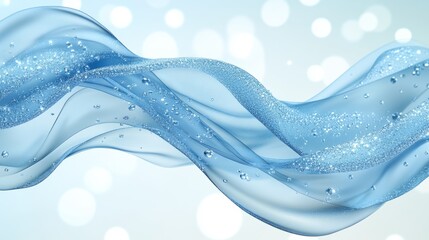 Poster - Watery Abstract: A mesmerizing abstract image of flowing water, capturing the ethereal beauty of shimmering blue water droplets on a transparent blue fabric, reminiscent of a soft, weightless.
