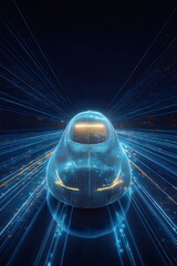 Poster - 青色光線で表現された未来的な高速鉄道のフロントビュー