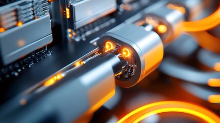Poster - 金属製の電子機器の複雑な構造 光と影が織りなす未来的なデジタルデザイン