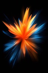 Aufkleber - 黒背景にオレンジと青の光線が爆発する抽象的なデザイン