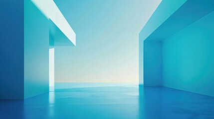 Aufkleber - 抽象的な青い空間デザイン 幾何学的な構造と光のミニマリストインテリア