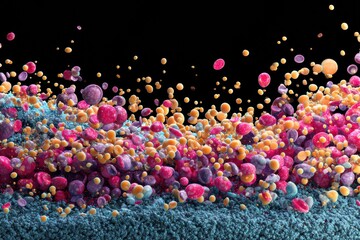 Fototapete - Colorful Particles of Medicine Suspended in a Cross-Section of Bloodstream Showcasing Vibrant Interactions With Cells Generative AI