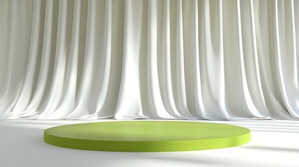 Aufkleber - Minimalist green circular platform on a white draped backdrop, ideal for product showcases or presentations