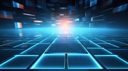 Aufkleber - 未来的なデジタル空間の青い光と幾何学的なパターンが輝きエネルギーを表現した背景