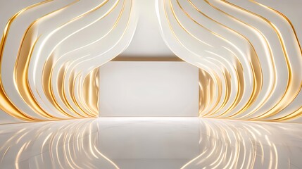 Aufkleber - 金色と白の抽象的な内装空間 光と反射 豪華でエレガントな背景デザイン
