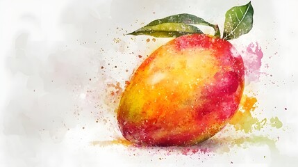 Poster - Vibrant watercolor style illustration of a mango.