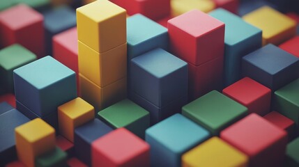 Aufkleber - Colorful Blocks Abstract: A vibrant array of colorful blocks creates a dynamic, abstract composition. The blocks are stacked in varying heights and arranged to form an intriguing pattern.