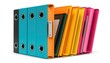 © sandi - Colorful ring binders aligned, leaning to right. Files, papers, documents organized