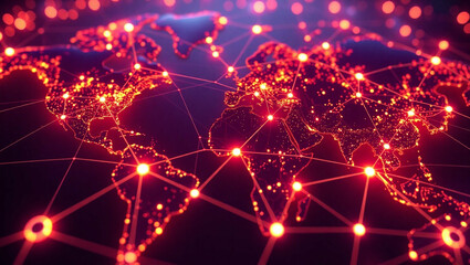 Poster - A glowing map of the world with red connecting lines forming a global network