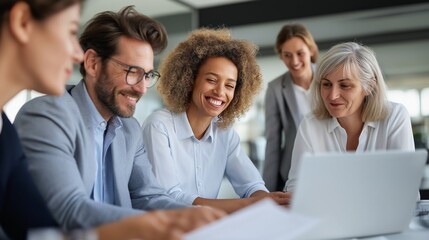 Poster - A group of diverse business individuals engages in a collaborative meeting