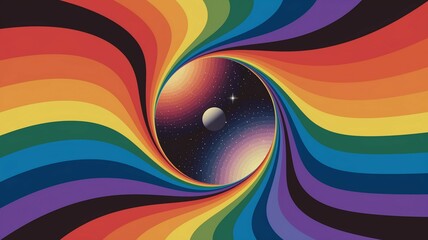 Poster - Vibrant wavy rainbow circle frame  space without text, perfect for digital art