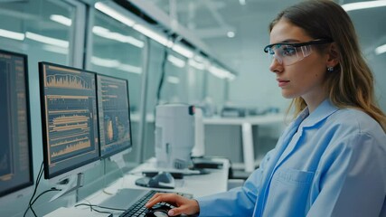 Poster - Scientist Analyzing Data on Computer in Lab