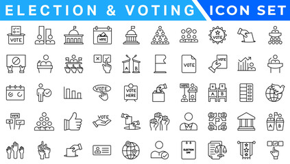Poster - Election and voting Editable Stroke icon set. Containing democracy, vote, government, voting, campaign, political, ballot, candidate and president icons.