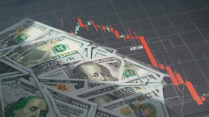 Poster - US Dollar Bills and Falling Stock Market Graph