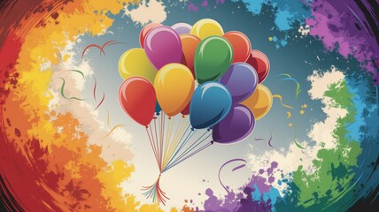 Poster - Bright abstract background with a jumble of rainbow balloons celebrating joyful gay pride spirit