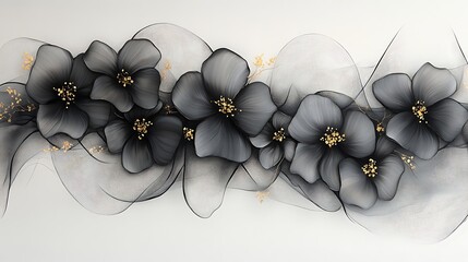 Aufkleber - Elegant black and gold floral design with flowing elements on a white background, ideal for decor