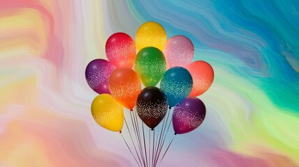 Poster - Bright abstract background with a jumble of rainbow balloons celebrating joyful gay pride spirit