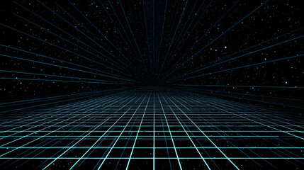 Poster - Cybernetic Dimension: A mesmerizing display of interconnected lines and grids evokes a sense of futuristic cyberspace, digital, technology, and data flow.