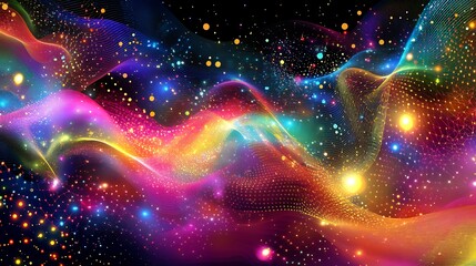 Aufkleber - Colorful abstract waves of light and energy flowing across a dark background, creating a vibrant atmosphere