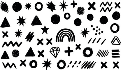 geometric shape pattern. brush crayon figure. abstract seamless background. black simple shape vecto