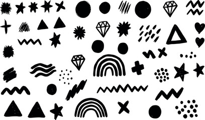 geometric shape pattern. brush crayon figure. abstract seamless background. black simple shape vecto