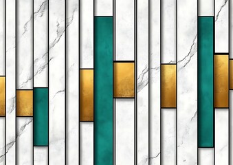 Aufkleber - Abstract geometric pattern featuring teal, gold, and white marble textures, suitable for design use