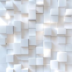 Aufkleber - Abstract white 3D geometric wall design with varying cube sizes creating depth and light reflections