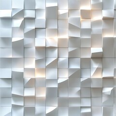 Poster - Abstract white wall design featuring three-dimensional textured squares with soft lighting
