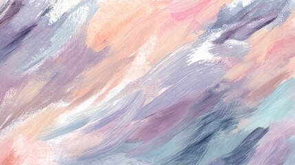 Poster - Elegant watercolor abstract background with flowing soft brush strokes in muted pastel tones of peach, lavender, and aqua, light and stylish for creative presentation designs.