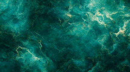 Aufkleber - Abstract teal and green swirling patterns resembling ocean waves with hints of gold accents