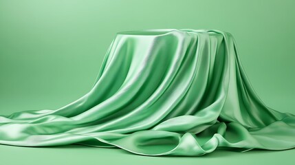 Aufkleber - Elegant green satin fabric draped artistically over a pedestal, creating a smooth, flowing texture