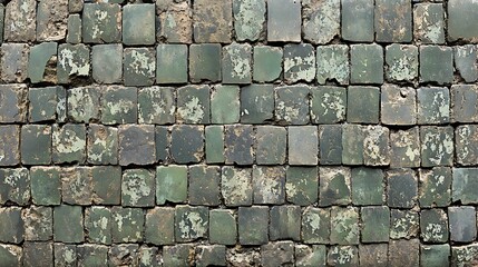 Aufkleber - Textured green and gray tiles arranged in a rustic pattern, showcasing weathered surfaces and variations