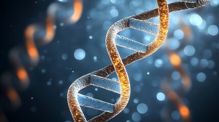 Aufkleber - Close-up view of a DNA double helix structure with glowing strands against a blurred background