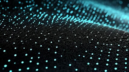 Poster - Abstract dark texture with glowing blue dots creating a smooth, flowing wave pattern for a futuristic tech background.