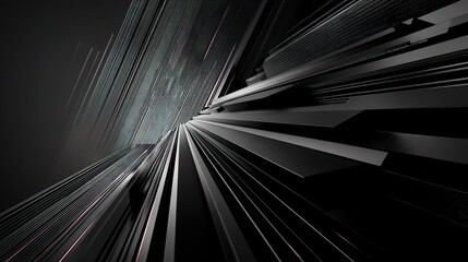 Poster - Abstract 3D Black Geometric Lines and Shapes in Dynamic Composition